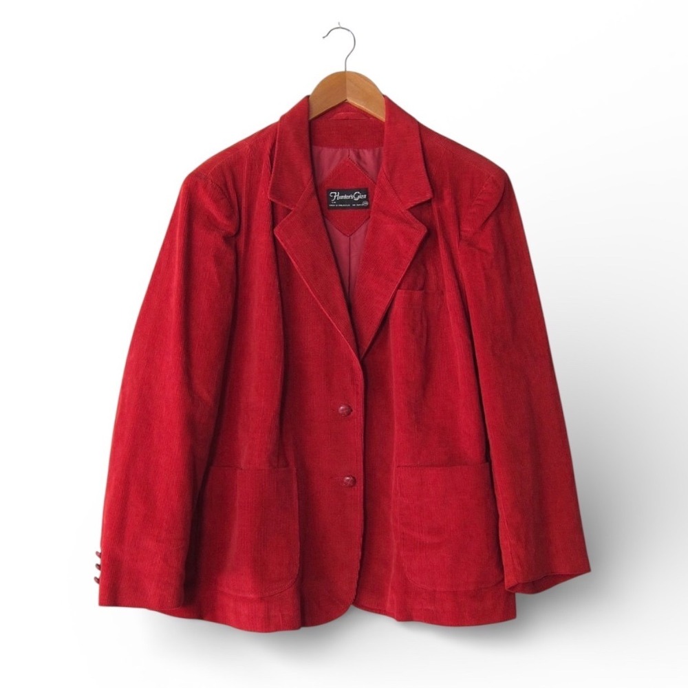 Vtg 80s Hunters Glen Orange Corduroy Blazer Jacket Womens Sz 13/14 Preppy Cotton